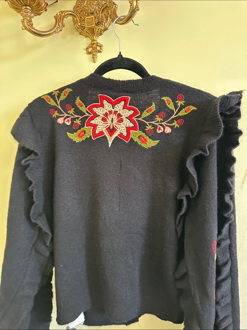 FARM Rio Navy Embroidered Ruffle-Sleeve Cardigan - Picture 3 of 6